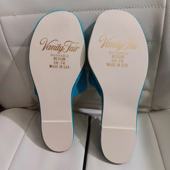 60s Vintage Vanity Fair Satin Slippers Blue Teal NWOT - Picture 6 of 6
